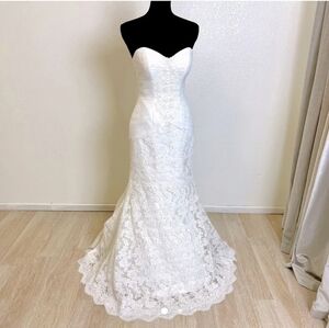 Oleg cassino  strapless sweetheart lace trumpet wedding dress gown sz 6P